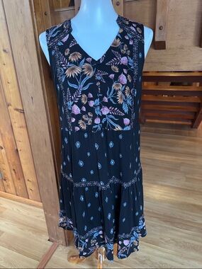 Style & Co. Size Small S Black Floral Sleeveless Dress hippie feminine girly
